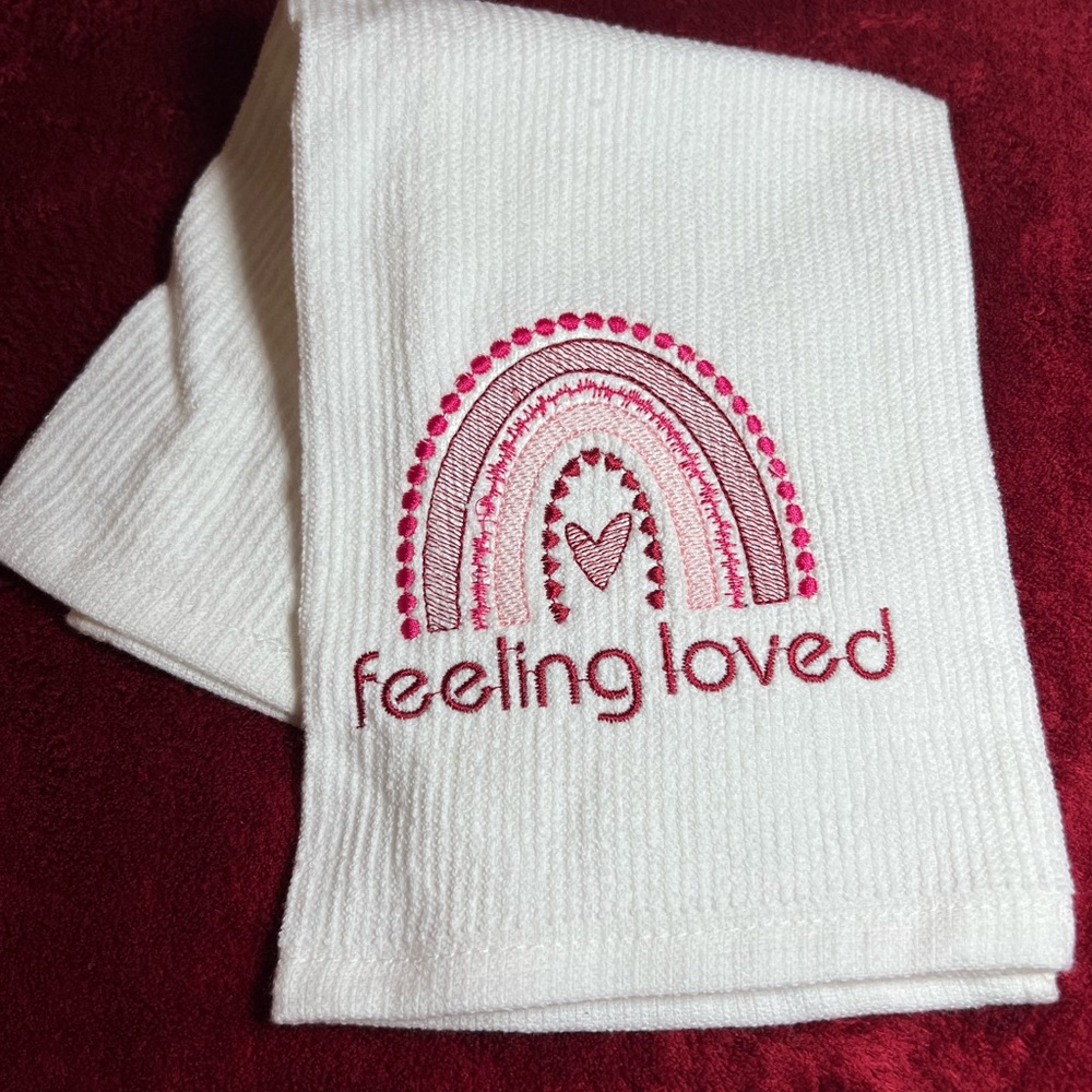 Valentine’s Day Boho Feeling Loved Embroidered Kitchen towel home decor
